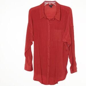 Torrid Size 1 Rust Colored Button Front Top Tab Long Sleeve Gauze